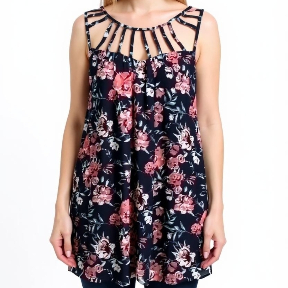 ANTHROPOLOGIE ENTRO FLORAL TUNIC TOP SZ M